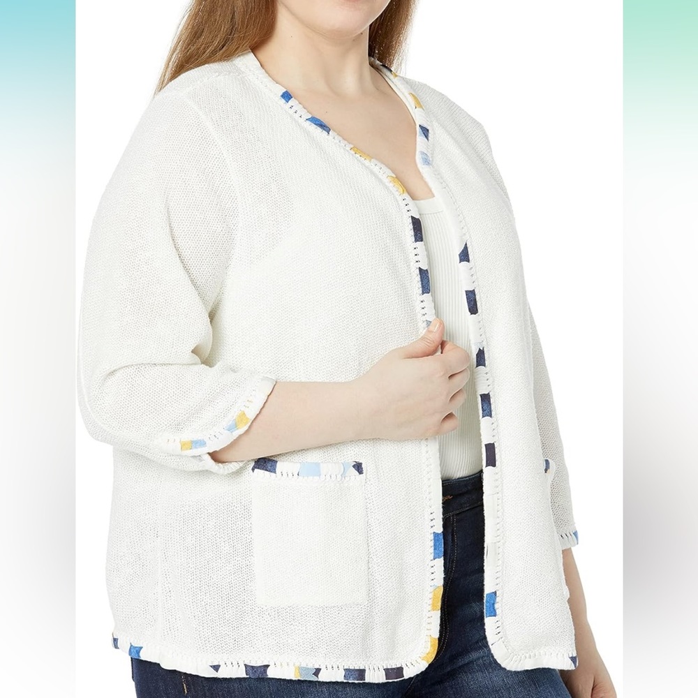 NIC+ZOE Plus Size Staycation White Knit Jacket size 2X NWT